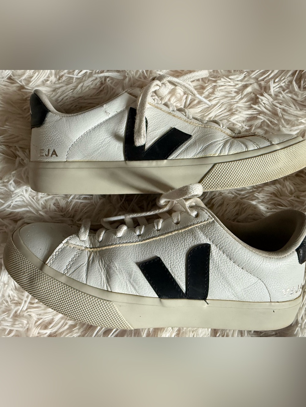 Veja White Leather Sneakers with Black V Detail